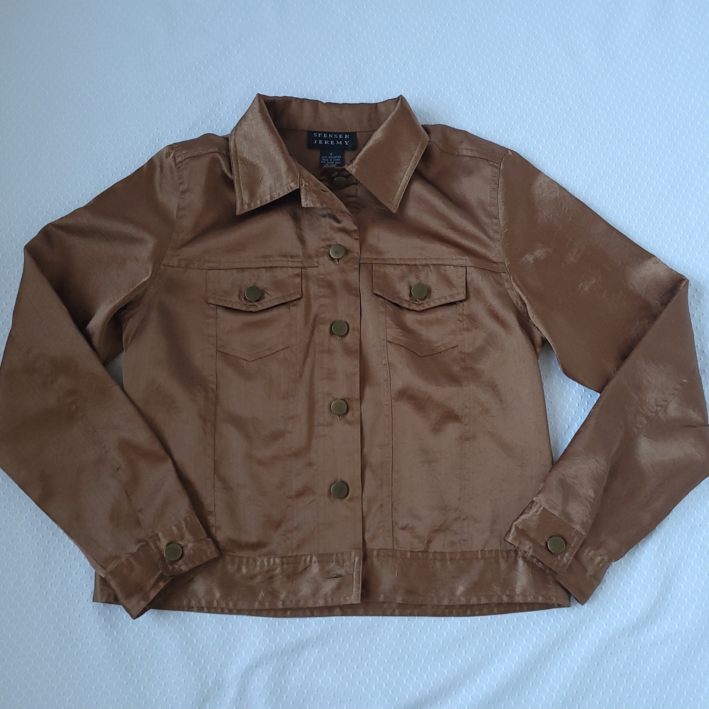 Spenser Jeremy Tan Satin Jean Jacket